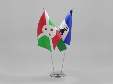 Lesotho - Burundi İşbirliği Bayrakları, Beyaz Arkaplan - 3D Render