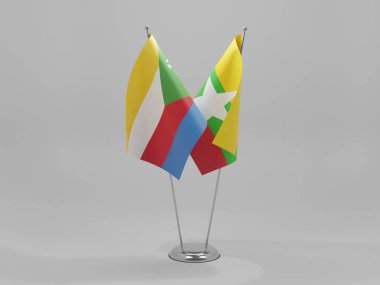 Myanmar - Komoros İşbirliği Bayrakları, Beyaz Arkaplan - 3D Render