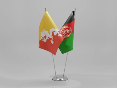 Afganistan - Bhutan İşbirliği Bayrakları, Beyaz Arkaplan - 3D Render