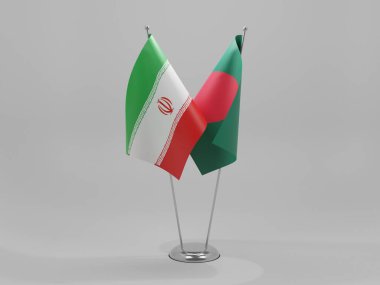 Bangladeş - İran İşbirliği Bayrakları, Beyaz Arkaplan - 3D Render