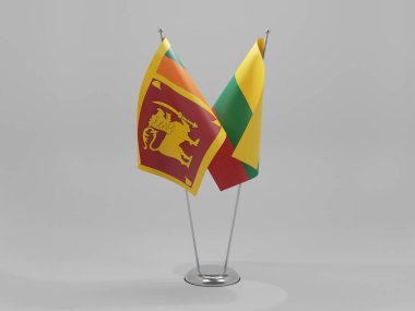 Litvanya - Sri Lanka İşbirliği Bayrakları, Beyaz Arkaplan - 3D Render