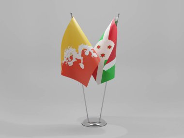 Burundi - Bhutan İşbirliği Bayrakları, Beyaz Arkaplan - 3D Render