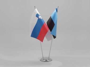 Estonya - Slovenya İşbirliği Bayrakları, Beyaz Arkaplan - 3D Render