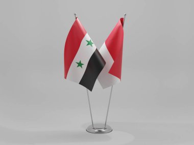 Endonezya - Suriye İşbirliği Bayrakları, Beyaz Arkaplan - 3D Render