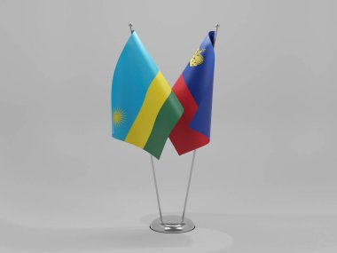 Lihtenştayn - Ruanda İşbirliği Bayrakları, Beyaz Arkaplan - 3D Render