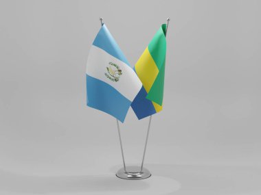 Gabon - Guatemala İşbirliği Bayrakları, Beyaz Arkaplan - 3D Render