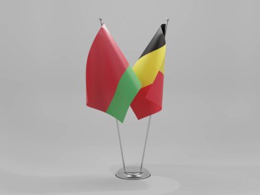 Belçika - Belarus İşbirliği Bayrakları, Beyaz Arkaplan - 3D Render