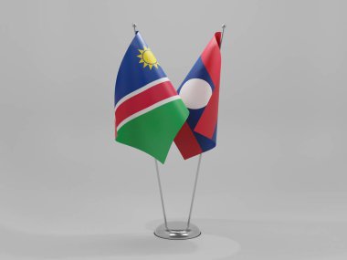 Laos - Namibya İşbirliği Bayrakları, Beyaz Arkaplan - 3D Render