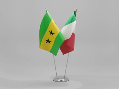 İtalya - Sao Tome ve Principe İşbirliği Bayrakları, Beyaz Arkaplan - 3D Render