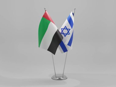 İsrail - Birleşik Arap Emirlikleri İşbirliği Bayrakları, Beyaz Arkaplan - 3D Render