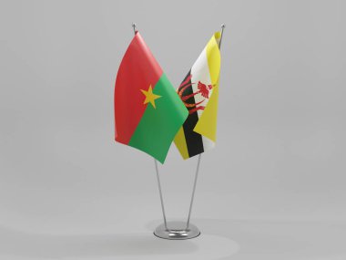 Brunei - Burkina Faso İşbirliği Bayrakları, Beyaz Arkaplan - 3D Render