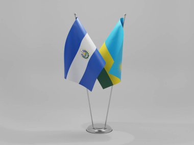 Ruanda - El Salvador İşbirliği Bayrakları, Beyaz Arkaplan - 3D Render