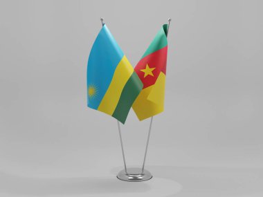 Kamerun - Ruanda İşbirliği Bayrakları, Beyaz Arkaplan - 3D Render