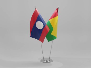 Gine Bissau - Laos İşbirliği Bayrakları, Beyaz Arkaplan - 3D Render