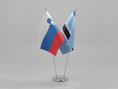 Botswana - Slovenya İşbirliği Bayrakları, Beyaz Arkaplan - 3D Render