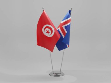 İzlanda - Tunus İşbirliği Bayrakları, Beyaz Arkaplan - 3D Render