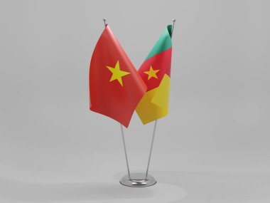 Kamerun - Vietnam İşbirliği Bayrakları, Beyaz Arkaplan - 3D Render