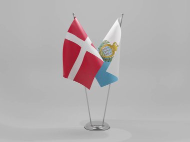 San Marino - Danimarka İşbirliği Bayrakları, Beyaz Arkaplan - 3D Render