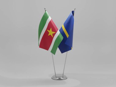 Nauru - Surinam İşbirliği Bayrakları, Beyaz Arkaplan - 3D Render