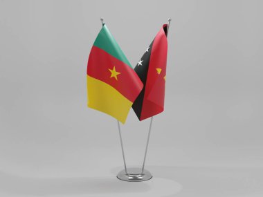 Papua Yeni Gine - Kamerun İşbirliği Bayrakları, Beyaz Arkaplan - 3D Render