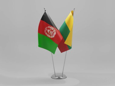 Litvanya - Afganistan İşbirliği Bayrakları, Beyaz Arkaplan - 3D Render