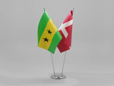 Danimarka - Sao Tome ve Principe İşbirliği Bayrakları, Beyaz Arkaplan - 3D Render