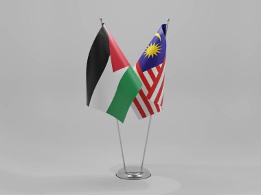 Malezya - Ürdün İşbirliği Bayrakları, Beyaz Arkaplan - 3D Render