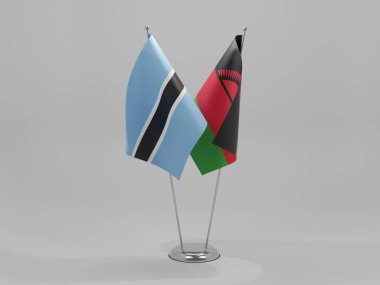 Malawi - Botswana İşbirliği Bayrakları, Beyaz Arkaplan - 3D Render