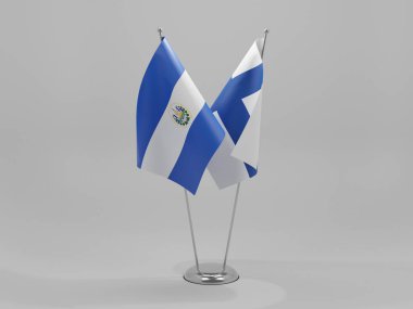 Finlandiya - El Salvador İşbirliği Bayrakları, Beyaz Arkaplan - 3D Render
