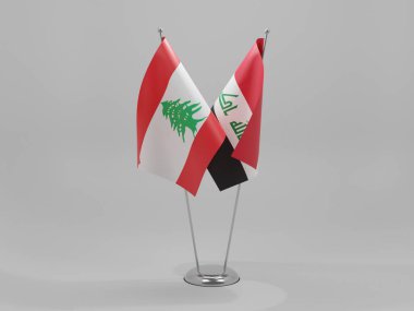 Irak - Lübnan İşbirliği Bayrakları, Beyaz Arkaplan - 3D Render