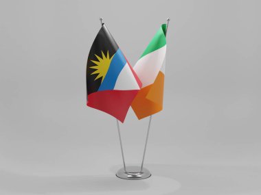 İrlanda - Antigua ve Barbuda İşbirliği Bayrakları, Beyaz Arkaplan - 3D Render