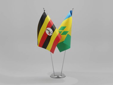 Saint Vincent ve The Grenadines - Uganda İşbirliği Bayrakları, Beyaz Arkaplan - 3D Render