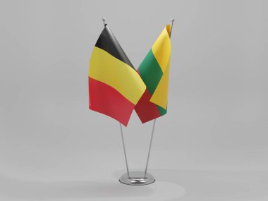 Litvanya - Belçika İşbirliği Bayrakları, Beyaz Arkaplan - 3D Render