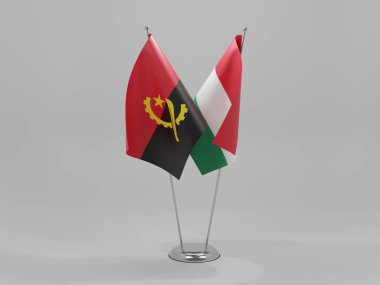 Macaristan - Angola İşbirliği Bayrakları, Beyaz Arkaplan - 3D Render