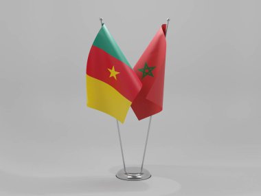 Fas - Kamerun İşbirliği Bayrakları, Beyaz Arkaplan - 3D Render