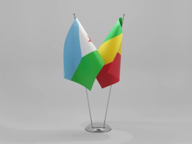 Mali - Cibuti İşbirliği Bayrakları, Beyaz Arkaplan - 3D Render
