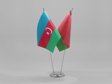 Belarus - Azerbaycan İşbirliği Bayrakları, Beyaz Arkaplan - 3D Render