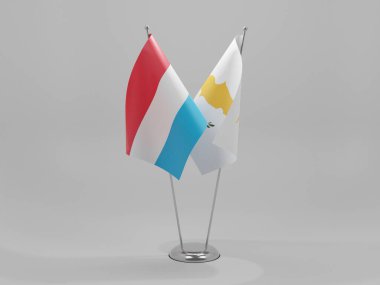 Kıbrıs - Lüksemburg İşbirliği Bayrakları, Beyaz Arkaplan - 3D Render