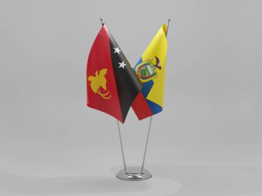 Ekvador - Papua Yeni Gine İşbirliği Bayrakları, Beyaz Arkaplan - 3D Yapılandırma