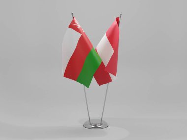 Avusturya - Umman İşbirliği Bayrakları, Beyaz Arkaplan - 3D Yapılandırma