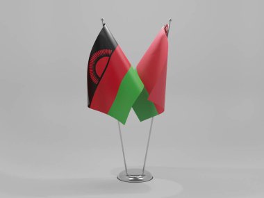 Belarus - Malavi İşbirliği Bayrakları, Beyaz Arkaplan - 3D Render