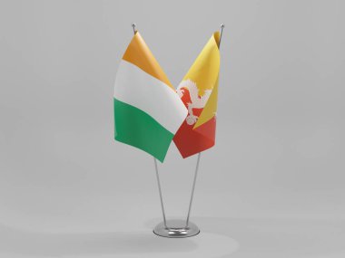 Bhutan - Cote D Fildişi İşbirliği Bayrakları, Beyaz Arkaplan - 3D Render