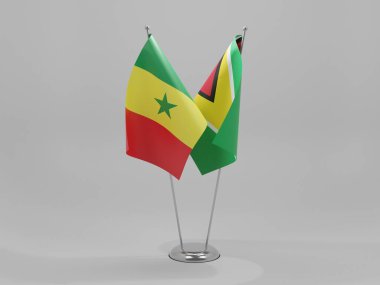 Guyana - Senegal İşbirliği Bayrakları, Beyaz Arkaplan - 3D Render