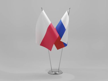 Rusya - Polonya İşbirliği Bayrakları, Beyaz Arkaplan - 3D Hazırlama