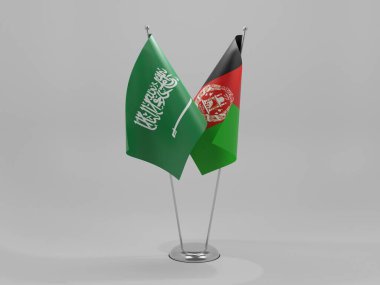 Afganistan - Suudi Arabistan İşbirliği Bayrakları, Beyaz Arkaplan - 3D Render