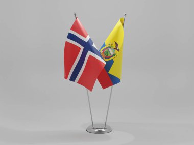 Ekvador - Norveç İşbirliği Bayrakları, Beyaz Arkaplan - 3D Render
