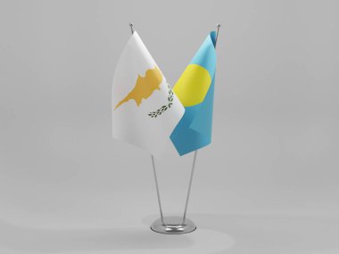 Palau - Kıbrıs İşbirliği Bayrakları, Beyaz Arkaplan - 3D Hazırlama