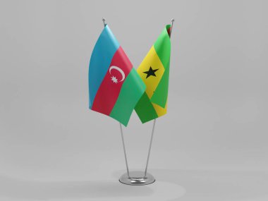 Sao Tome ve Principe - Azerbaycan İşbirliği Bayrakları, Beyaz Arkaplan - 3D Render