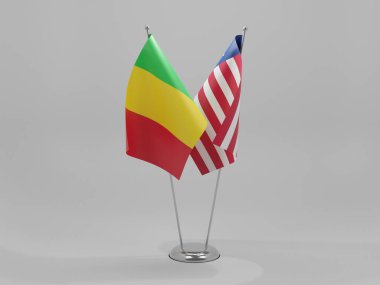 Liberya - Mali İşbirliği Bayrakları, Beyaz Arkaplan - 3D Render