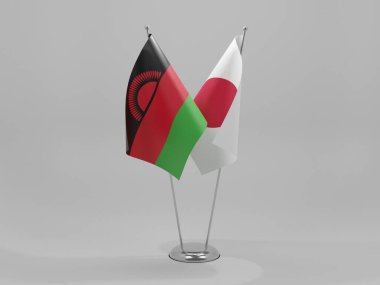 Japonya - Malavi İşbirliği Bayrakları, Beyaz Arkaplan - 3D Render